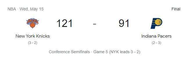 Knicks vs Pacers - NBA Playoffs Conference Semifinals Game 5 - May 14. 2024